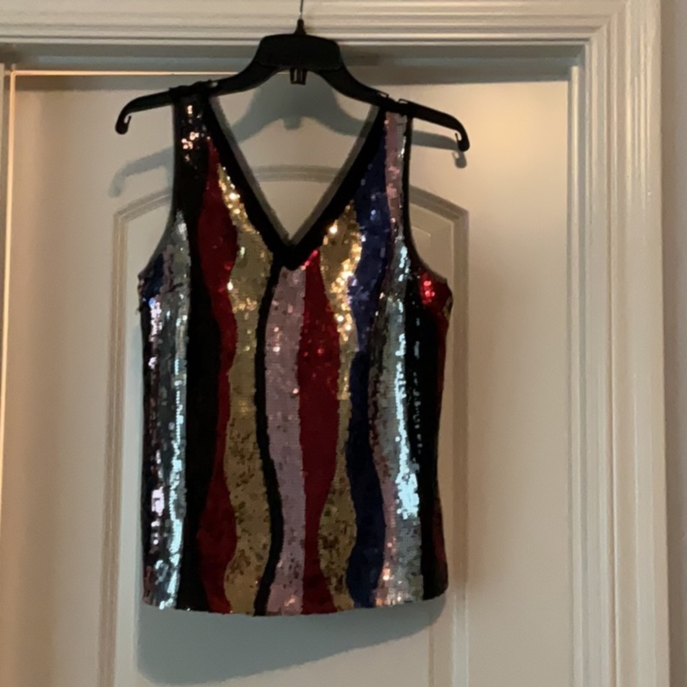 RACHEL Rachel Roy Red and Silver Sequin Top